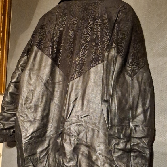 Women's Black Leather Coat - Picture 4 of 5